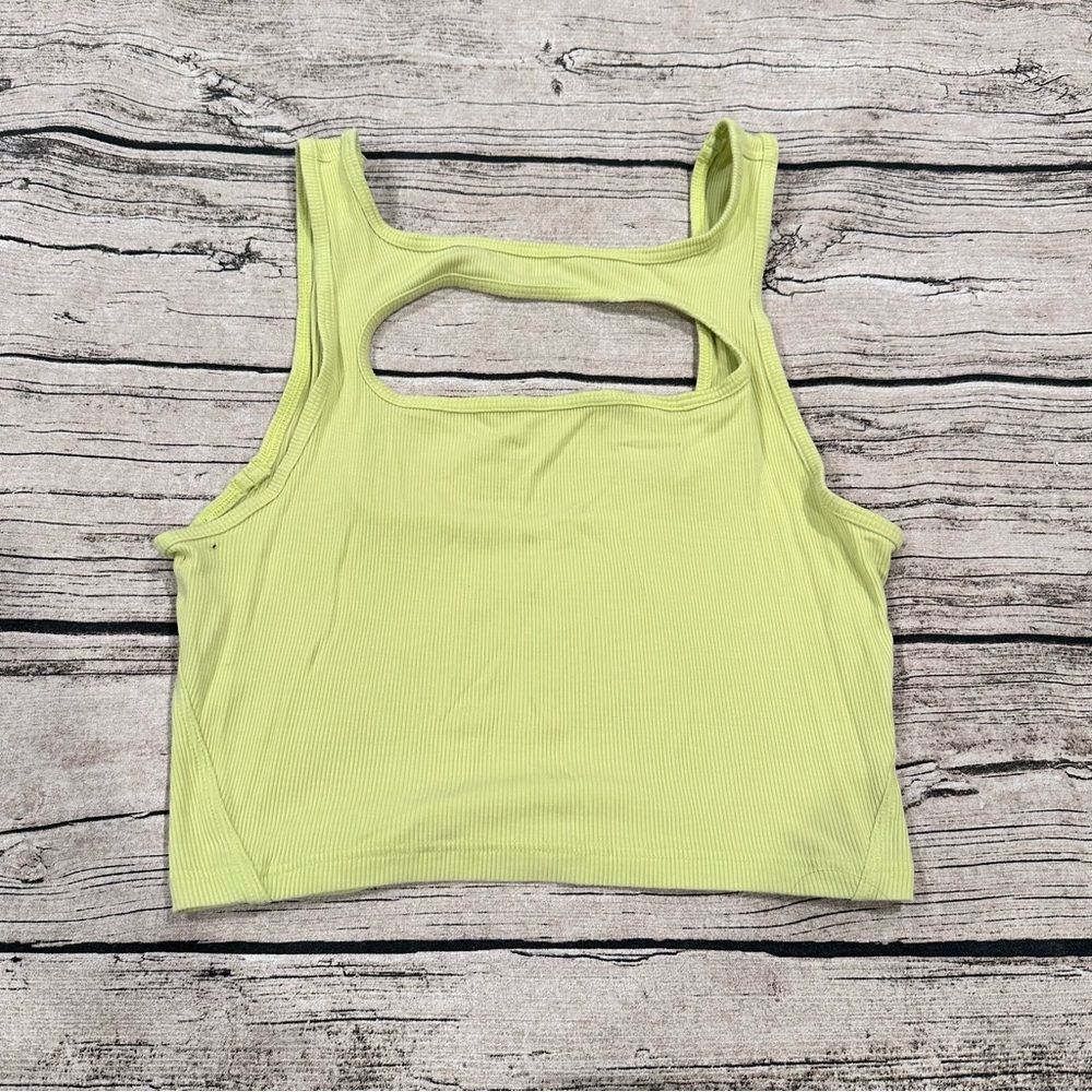 Lululemon Yellow/Green Ribbed Crop Top With Cutout Size ~8